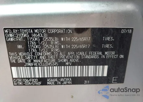 2018 Toyota Rav4 Le from USA, damaged, VIN JTMBFREV2JJ245345